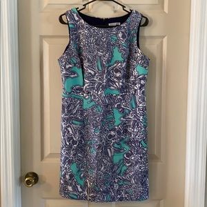 Teal and navy and white pencil dress